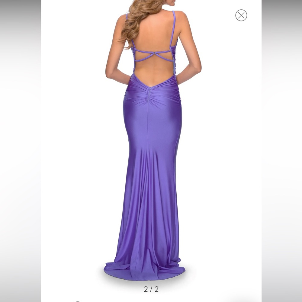 NWOT La Femme Gala Prom Cocktail Wedding Purple Tight Sexy Back Goddess - Picture 4 of 17